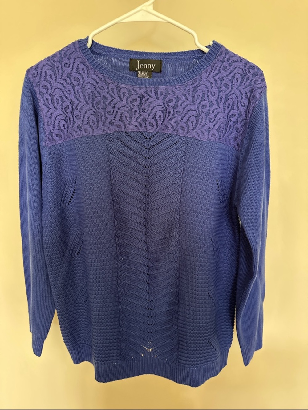 Women's Purple Knit Sweater with Lace Yoke